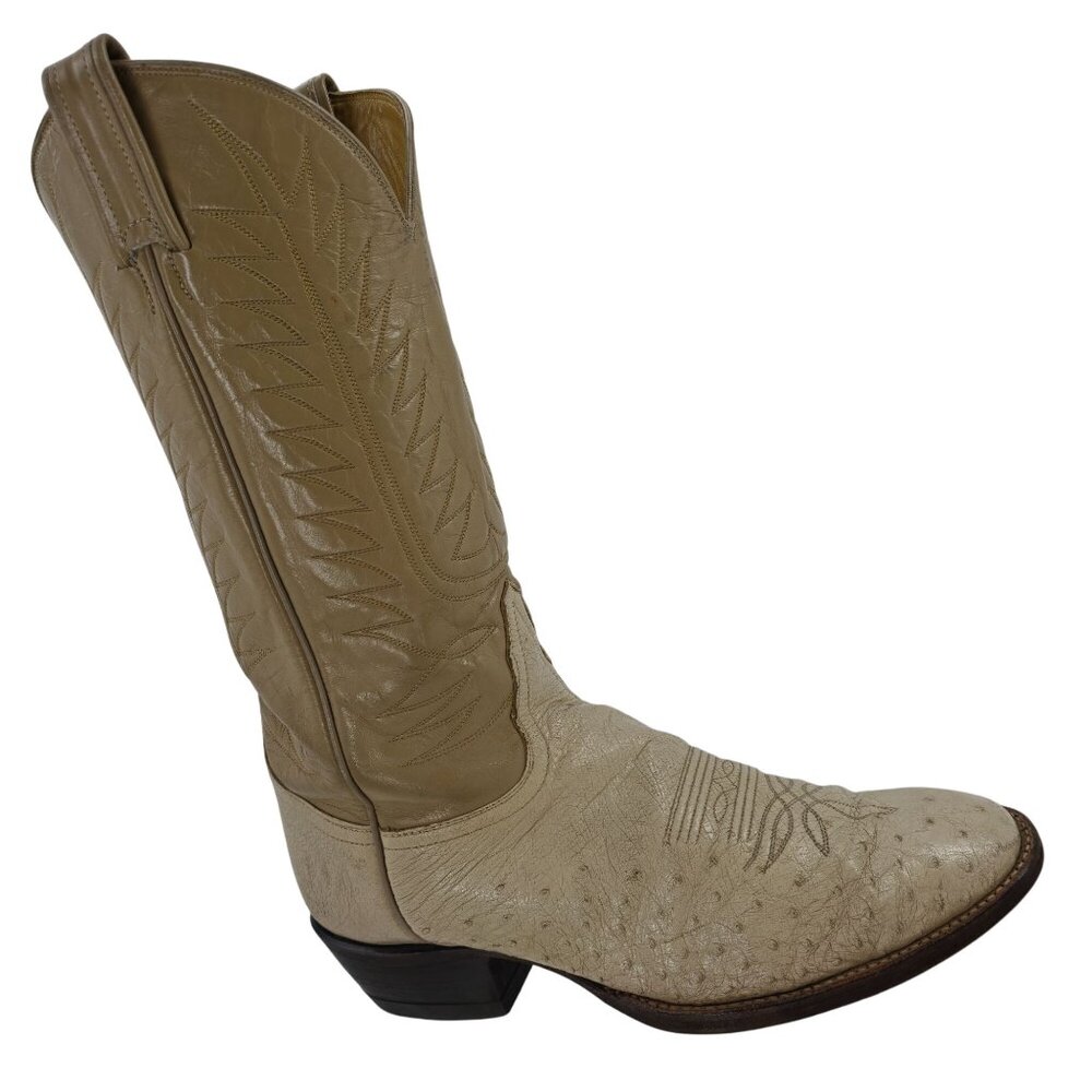 Tony Lama Exotic Ostrich Men Size 9.5D  Cream Beige Leather Cowboy Western Boots
